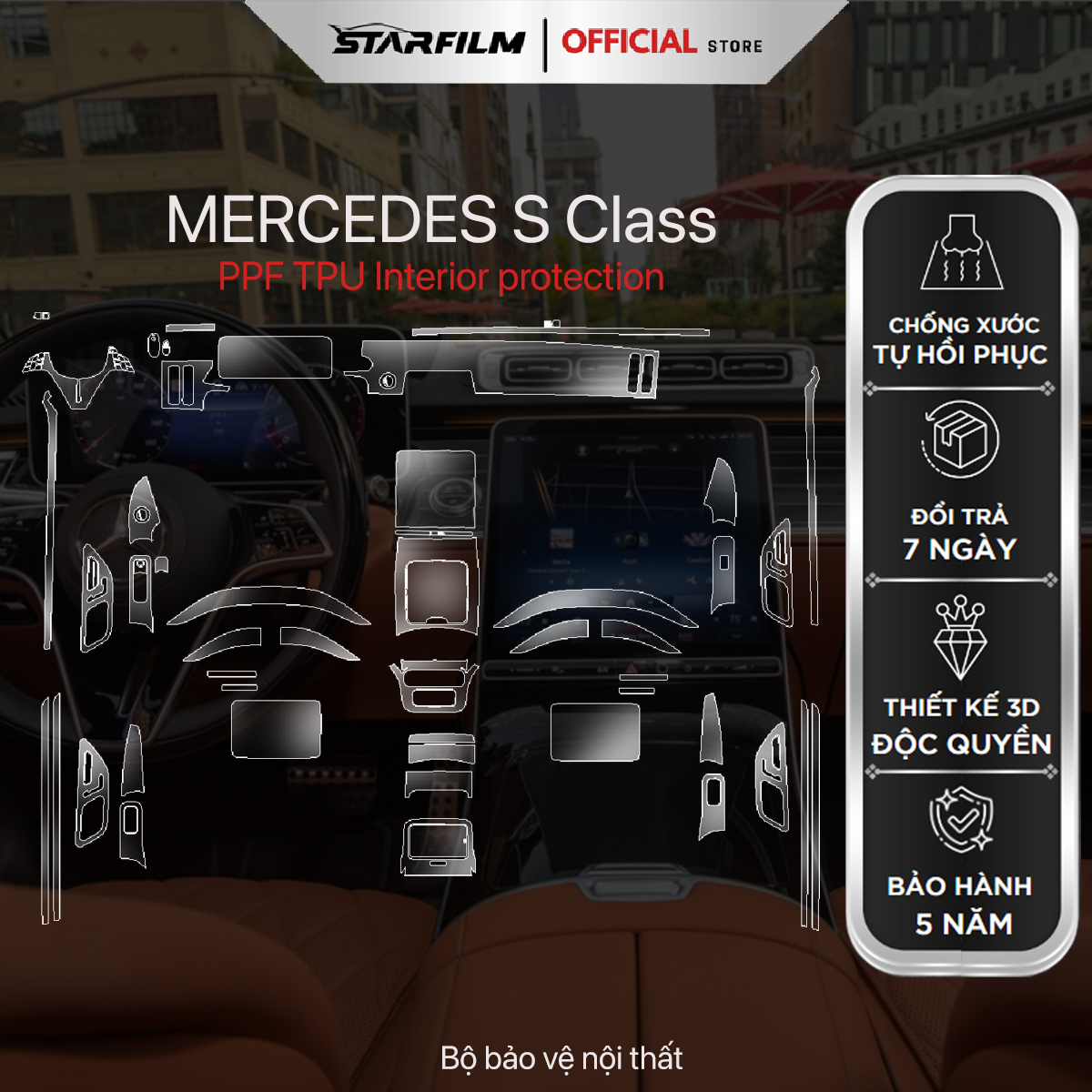 Mercedes Maybach S680 PPF TPU nội thất chống xước tự hồi phục STARFILM